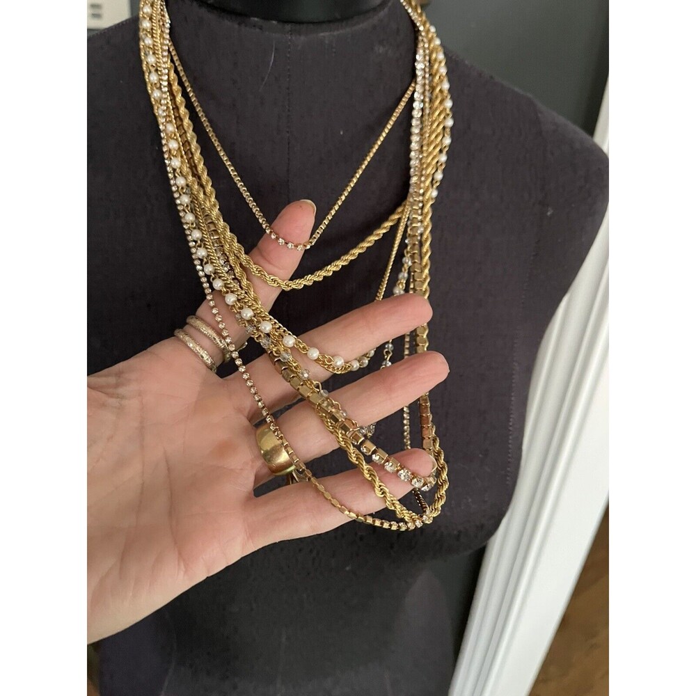Statement Layered Multi Strand Chain & Rhinestone… - image 4